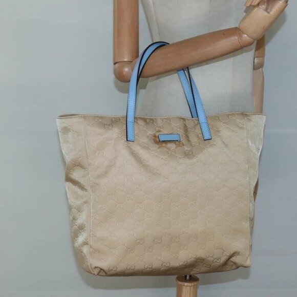 GUCCI GG Canvas Tote Bag Nylon Beige 282439 Auth - Picture 1 of 15